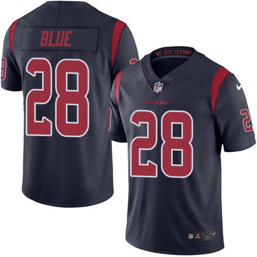 Nike Texans #28 Alfred Blue Navy Blue Men's Stitched NFL Limited Rush Jersey - Click Image to Close
